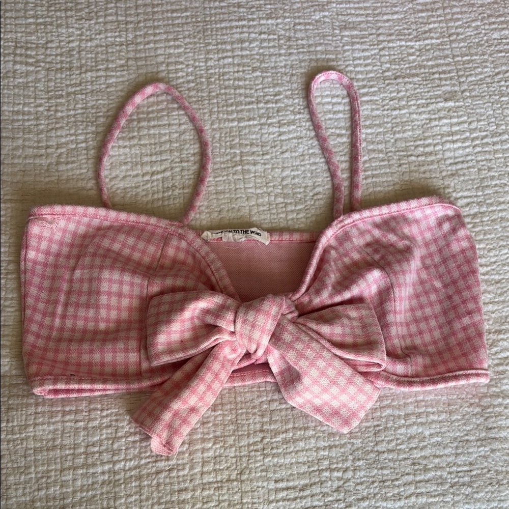 Pink Gingham Bow Crop Top